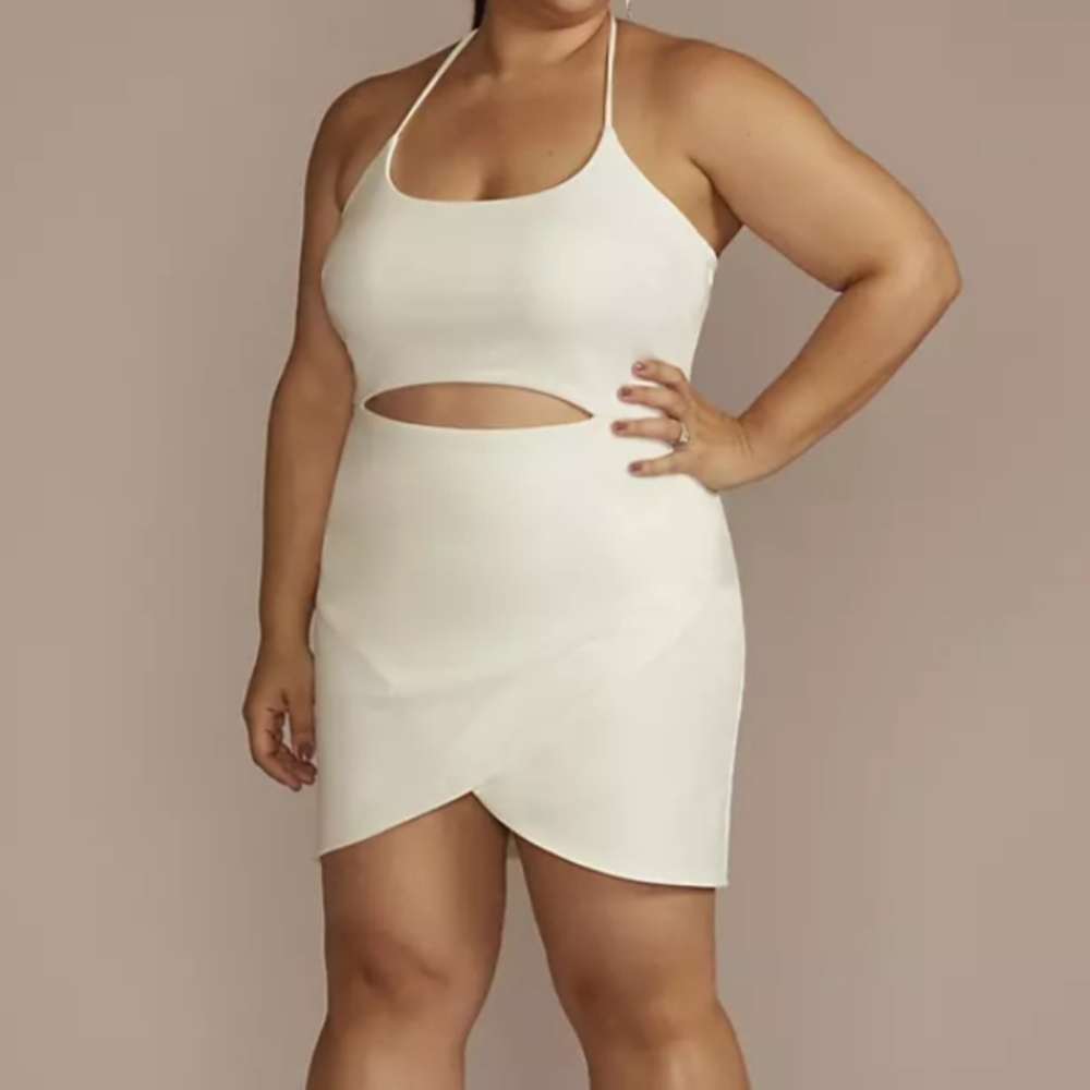 DAVID'S BRIDAL: Crepe Cutout Short Dress